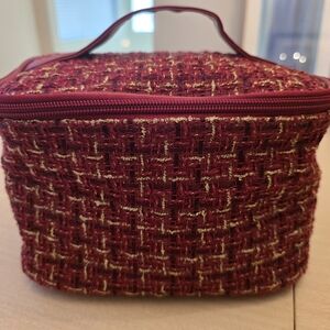 Chic Tweed Cosmetic Bag in Red, Like New!